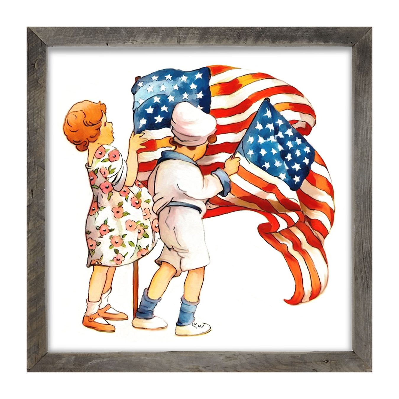 Vintage Kids with Flags - Framed art
