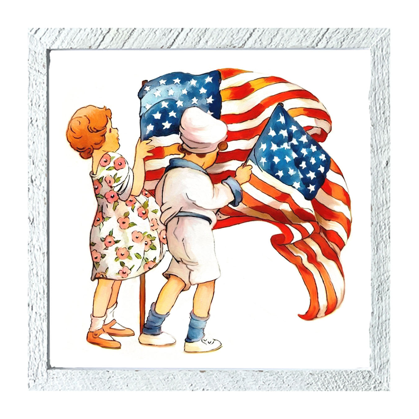 Vintage Kids with Flags - Framed art