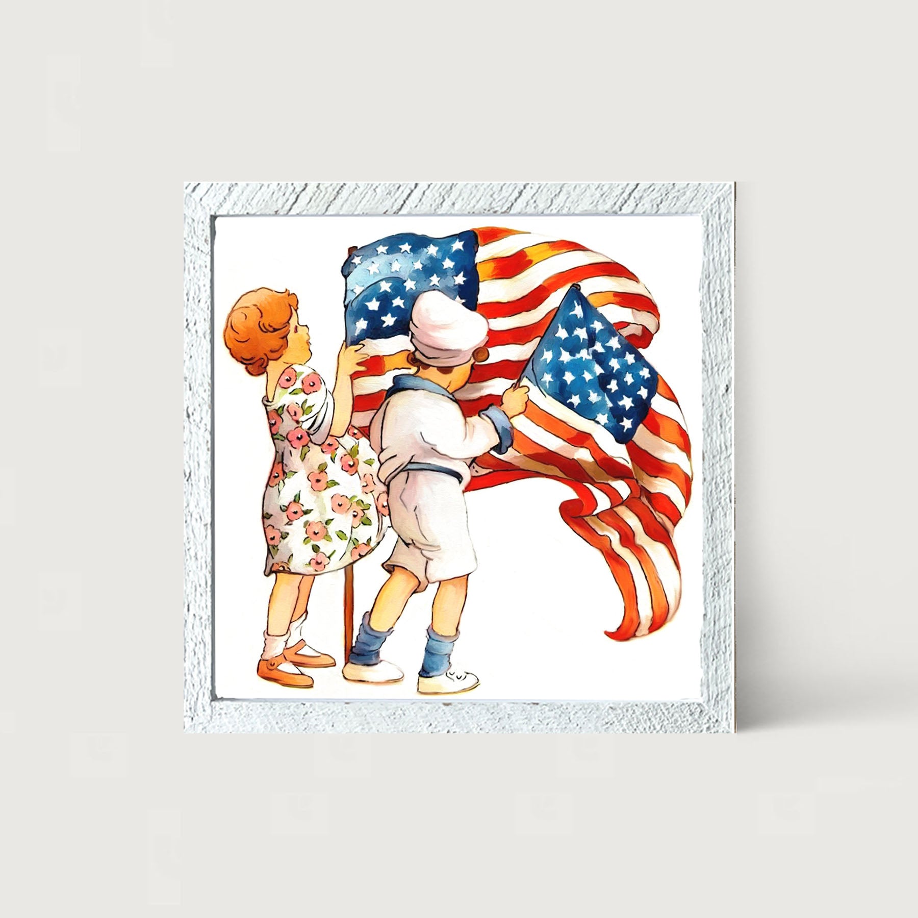 Vintage Kids with Flags - Framed art