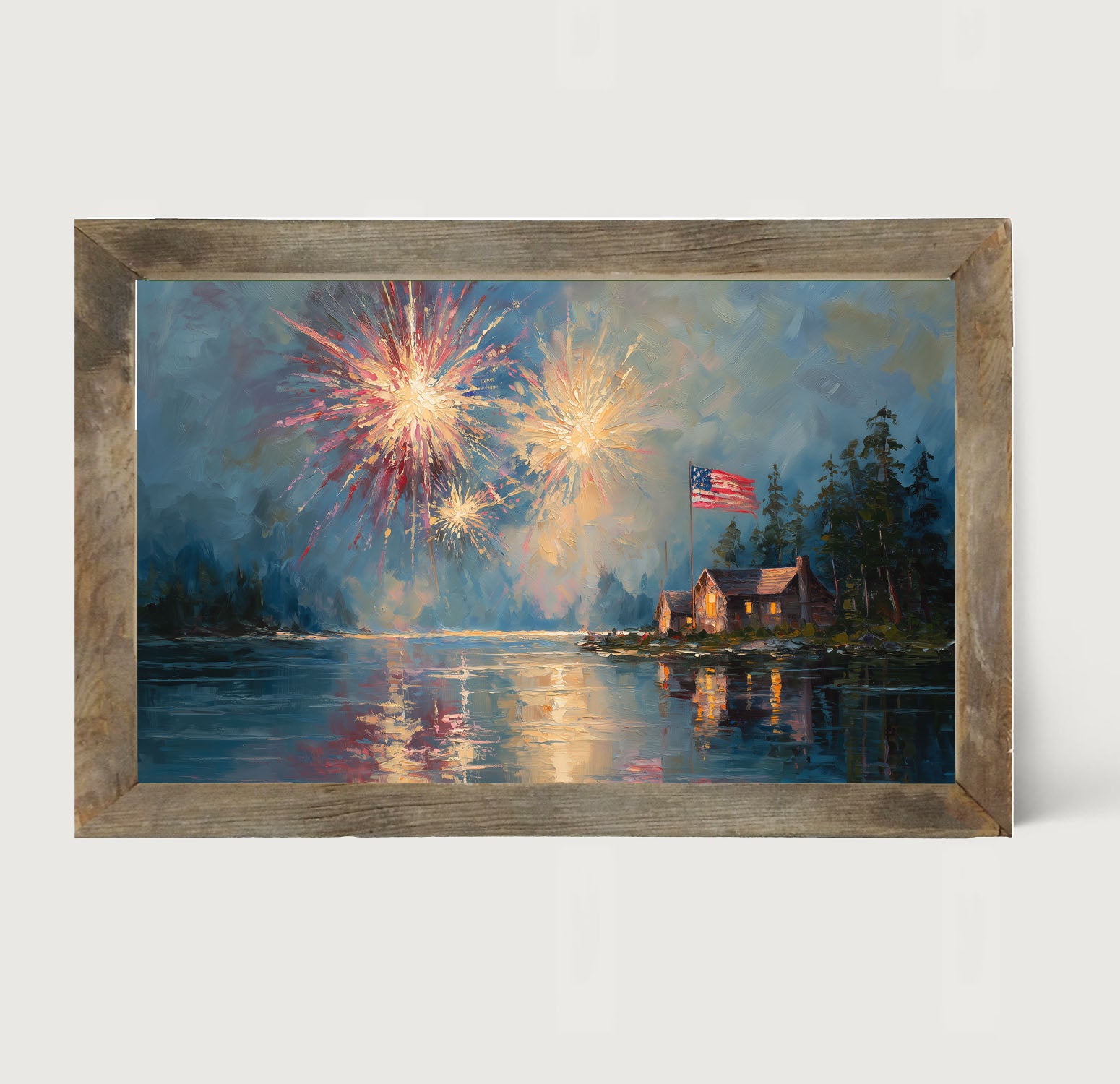 Fireworks at the Lake House - Framed Art