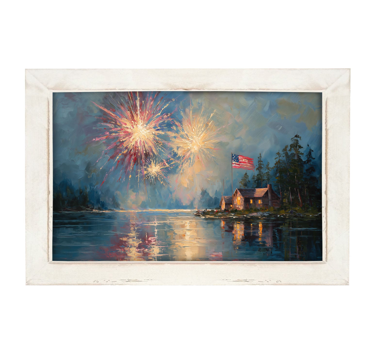 Fireworks at the Lake House - Framed Art