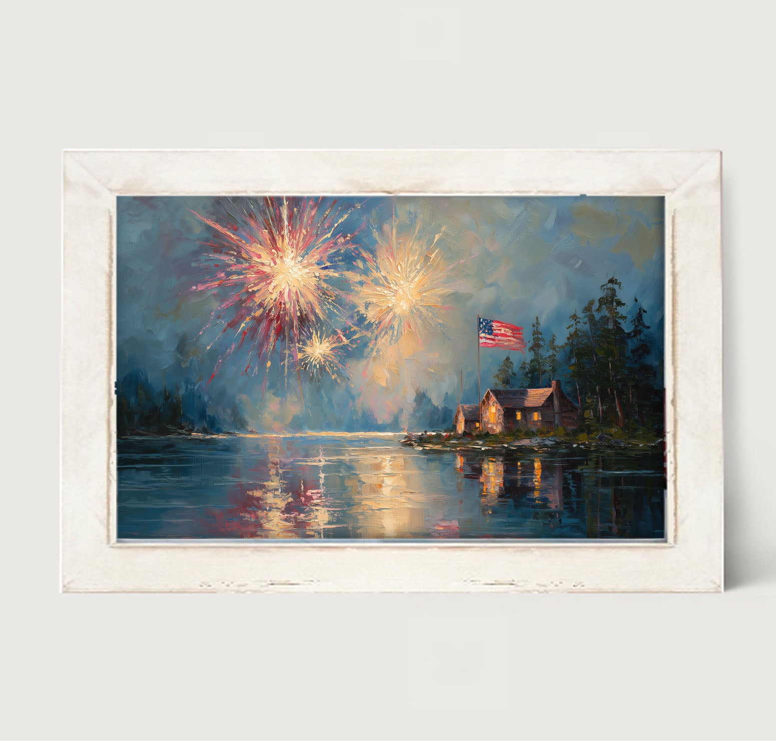 Fireworks at the Lake House - Framed Art