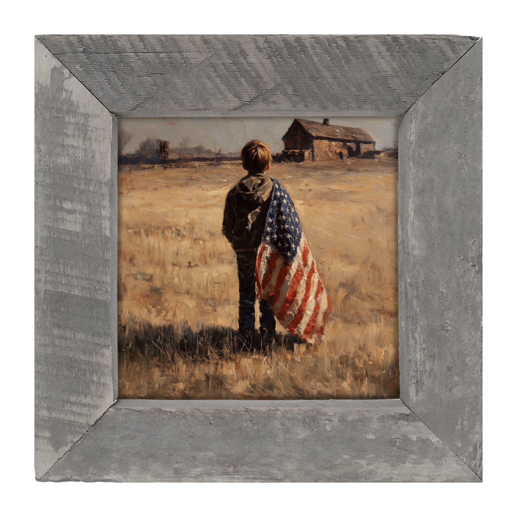 Child With Flag - Boy at Farm - Framed Art
