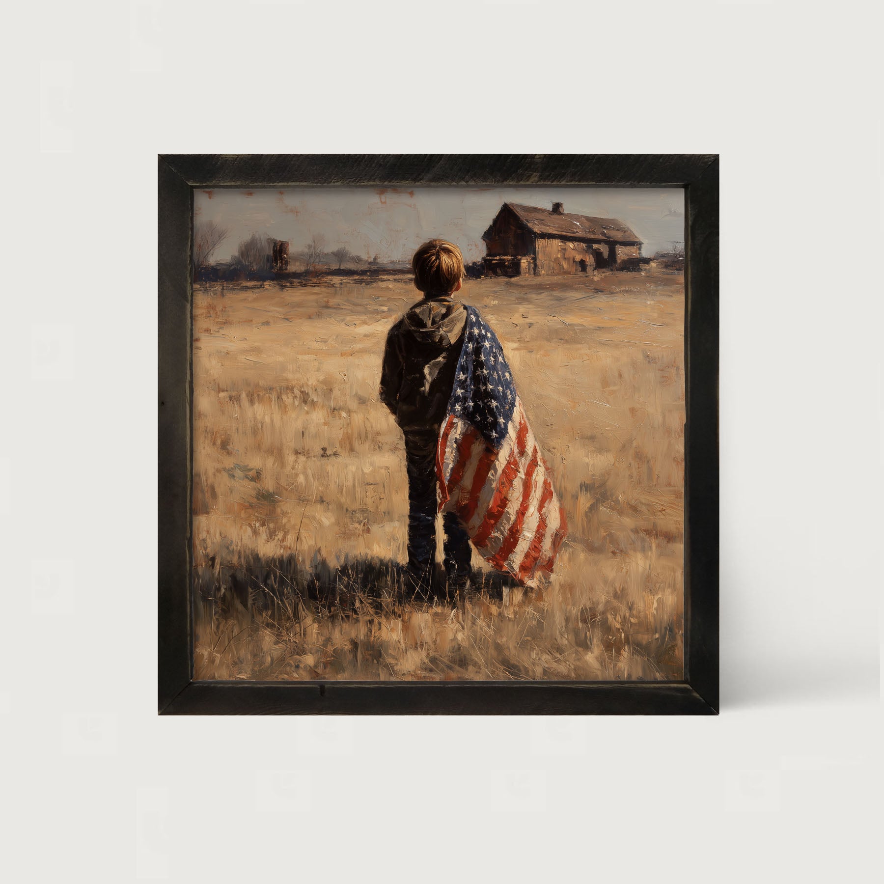 Child With Flag - Boy at Farm
