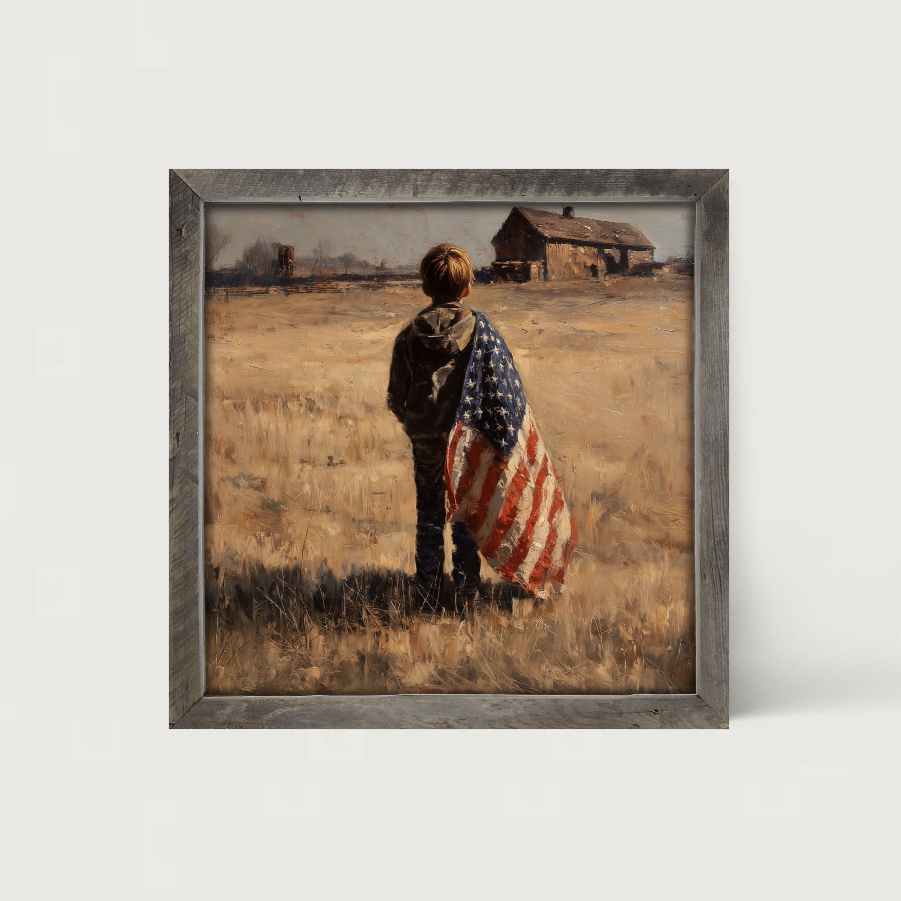 Child With Flag - Boy at Farm
