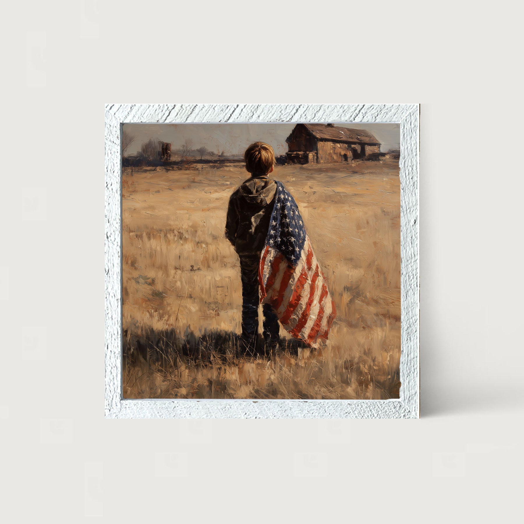 Child With Flag - Boy at Farm