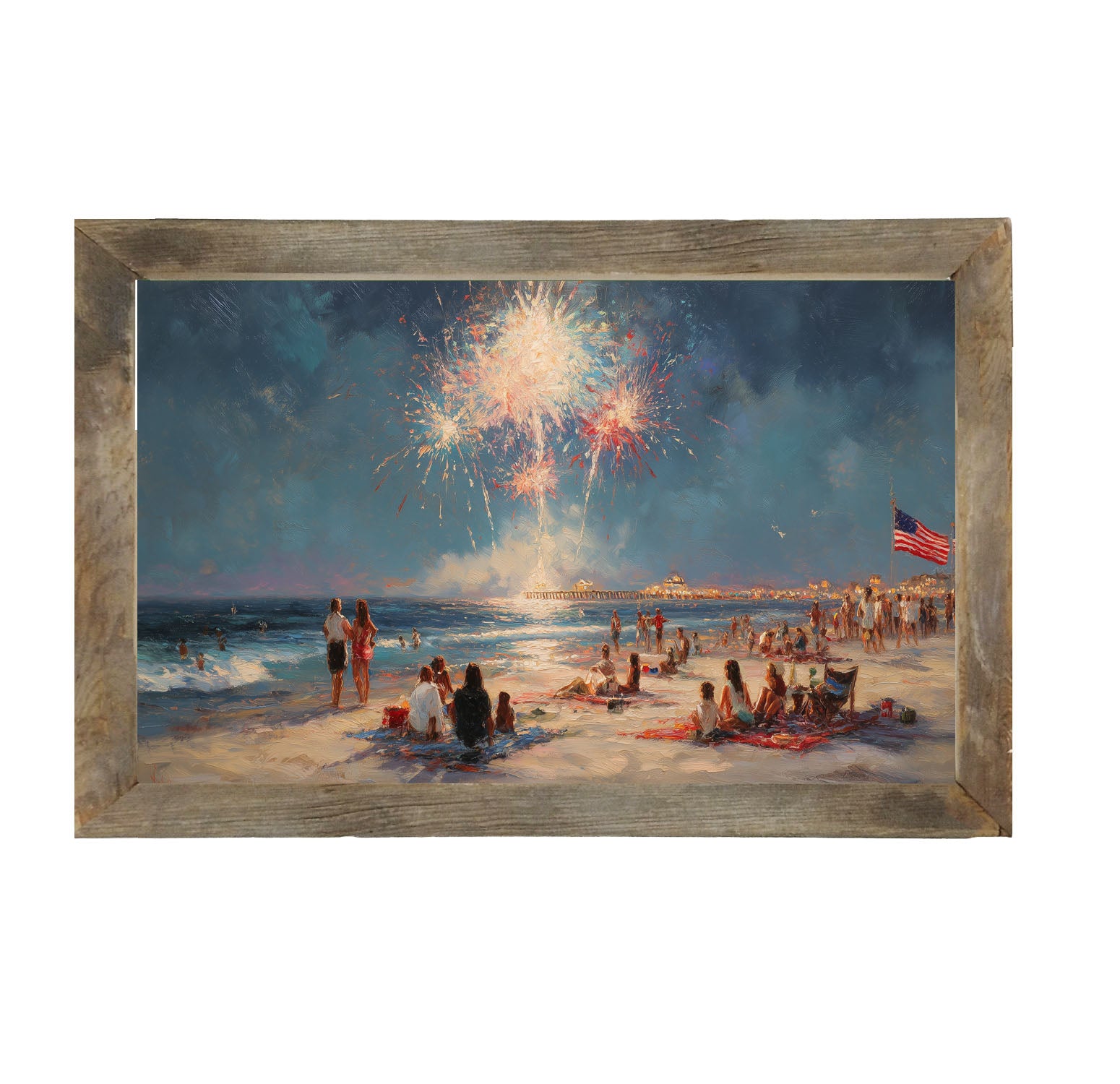Fireworks- familes at the beach - Framed Art