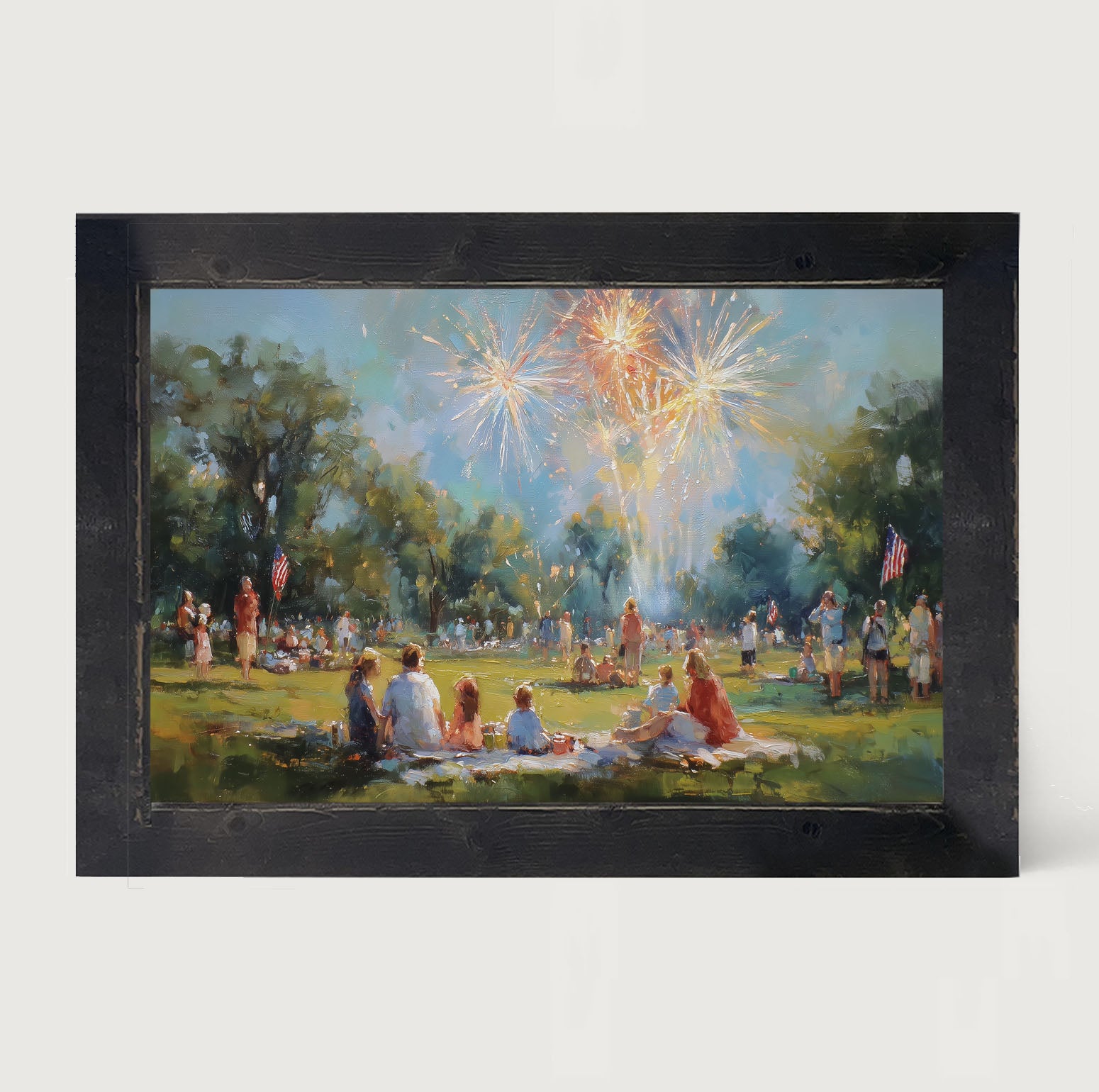 Fireworks- families at the Park - Framed Art