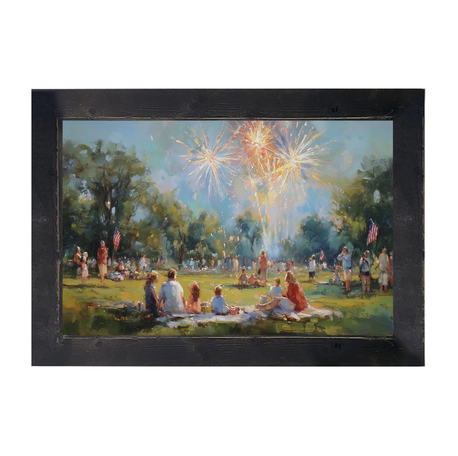 Fireworks- families at the Park - Framed Art