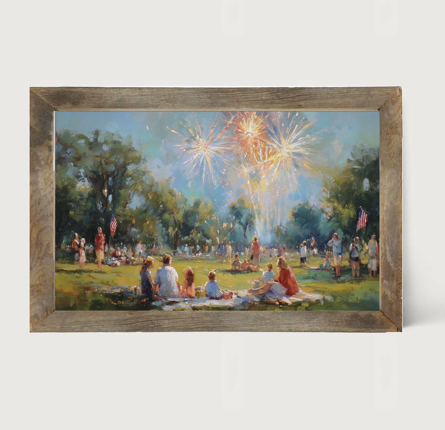 Fireworks- families at the Park - Framed Art