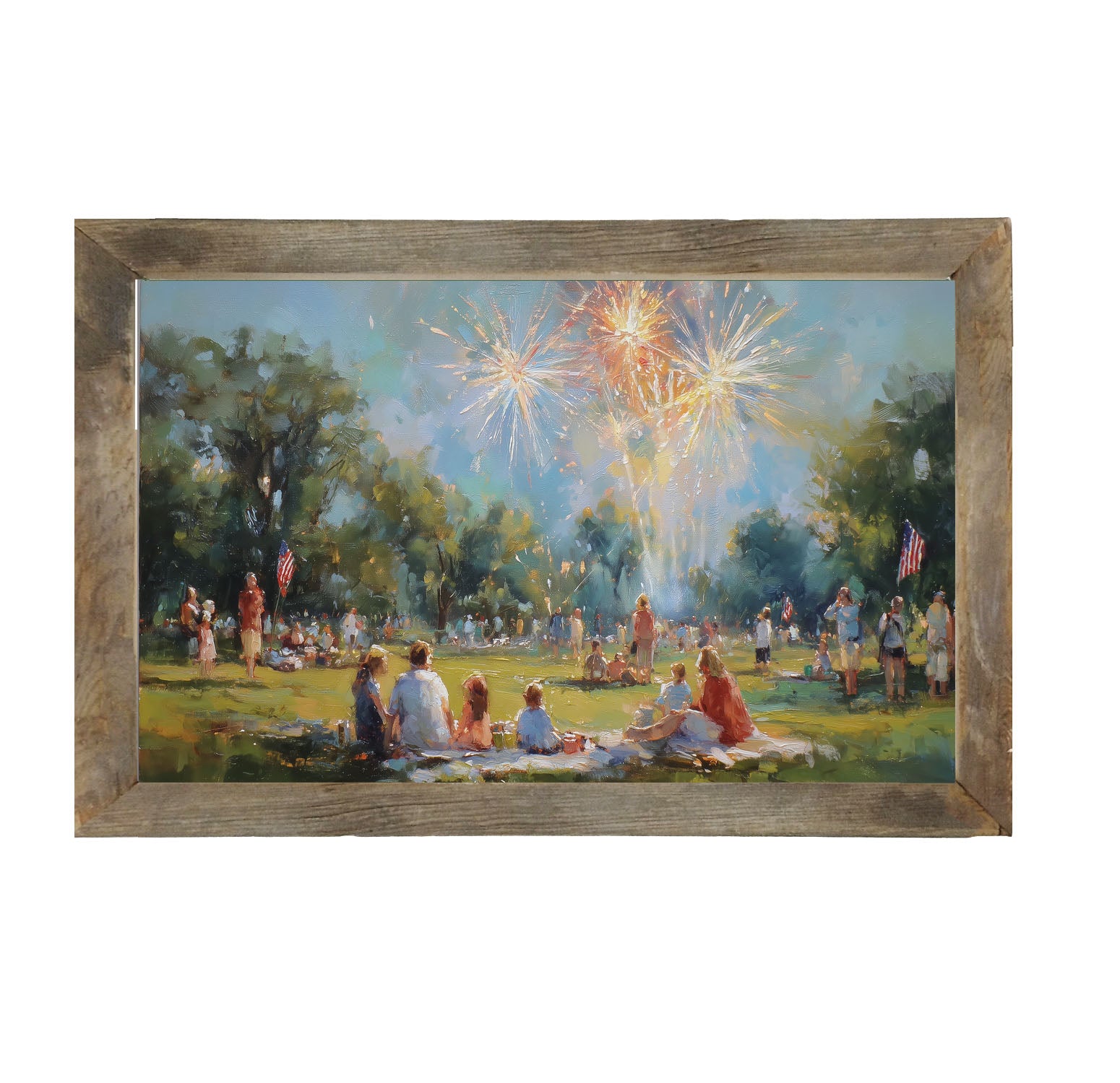 Fireworks- families at the Park - Framed Art