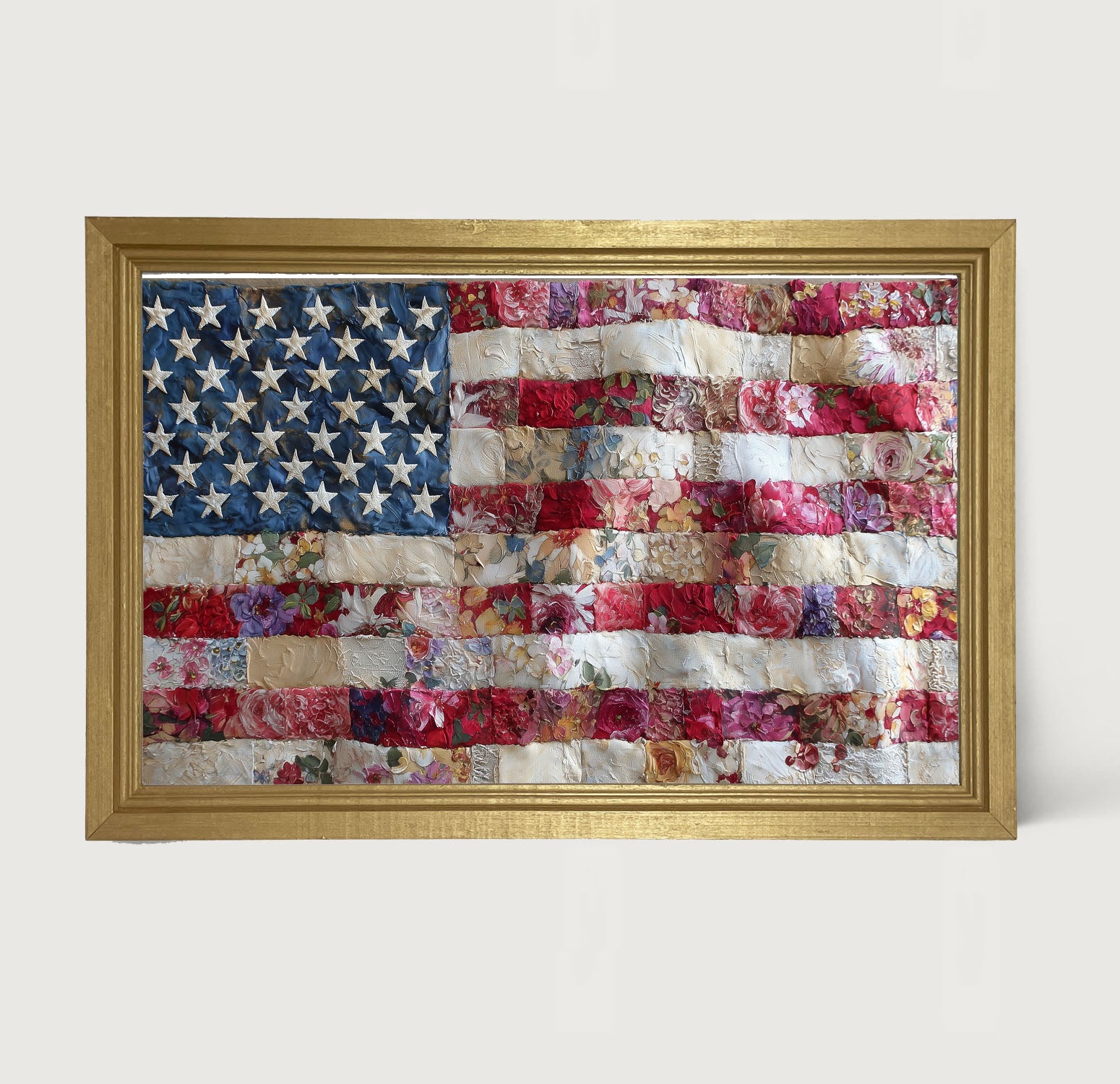 Flag - Quilted and Floral - Framed Art