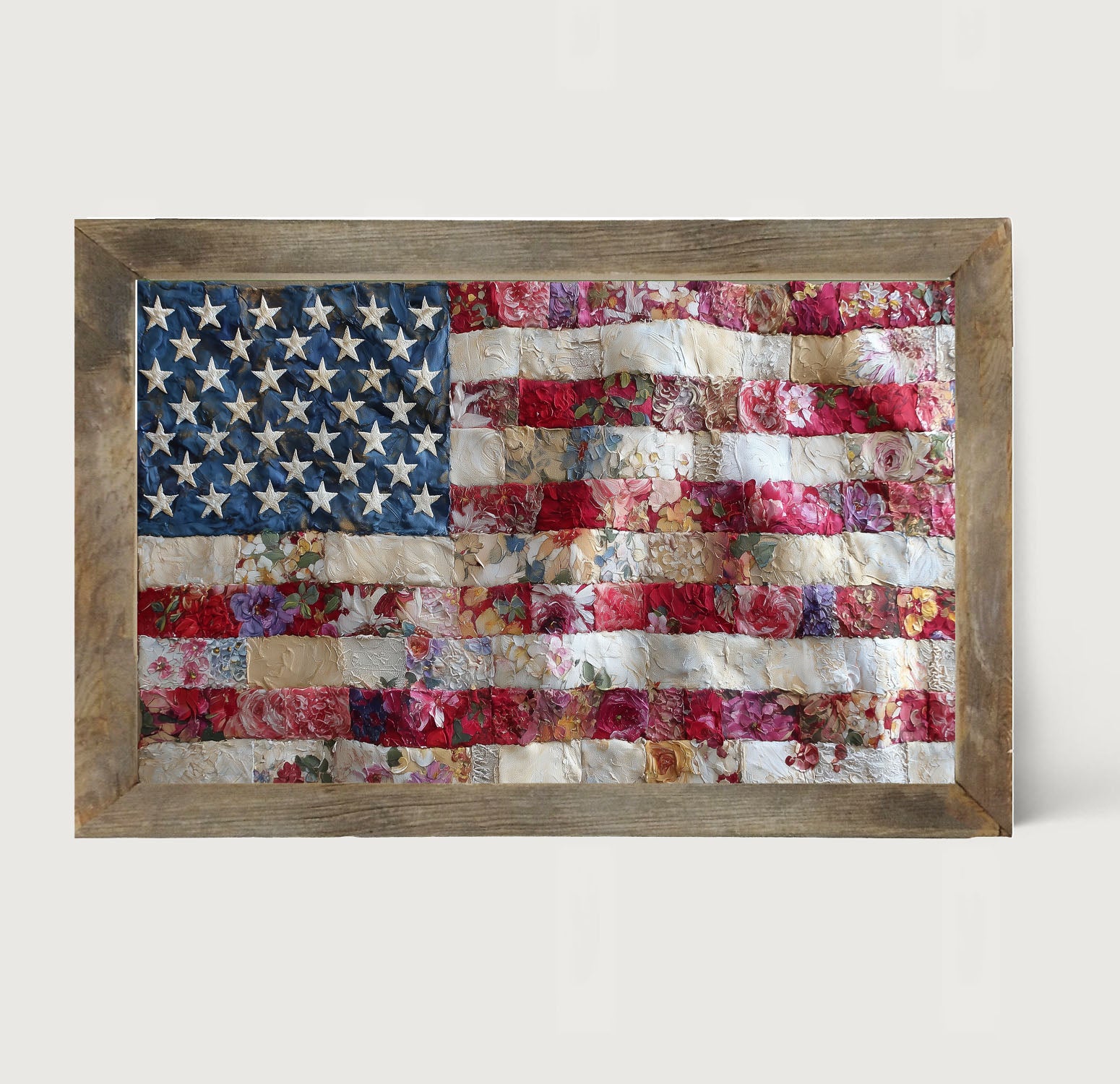 Flag - Quilted and Floral - Framed Art