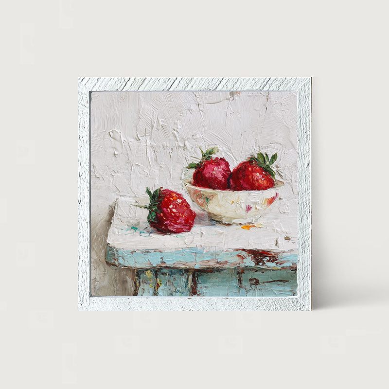 Sideboard Still Life - Sky Blue Table with Strawberries