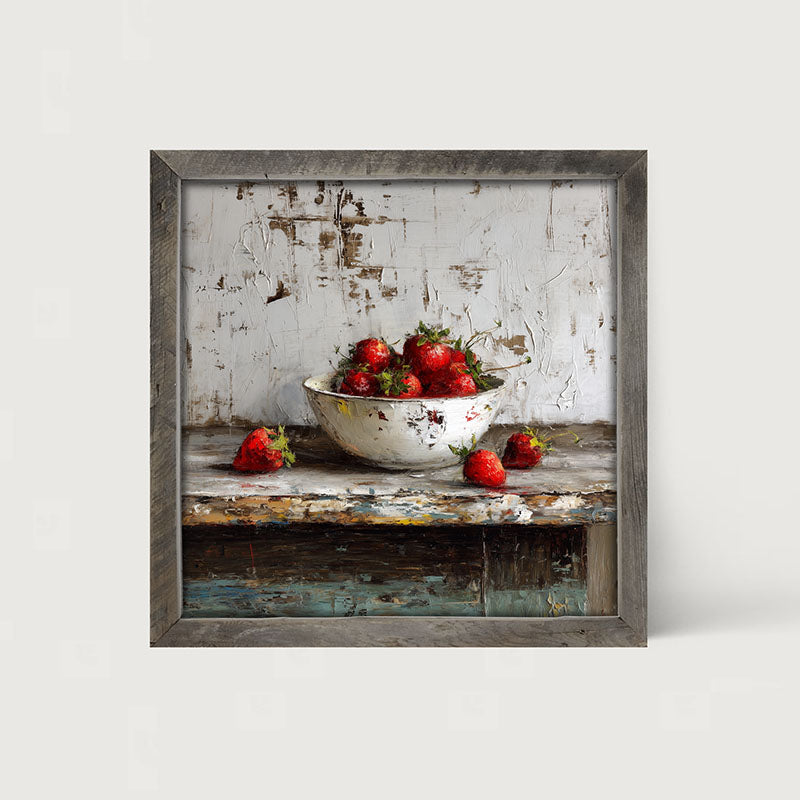 Sideboard Still Life - Rustic Blue Table with Strawberries