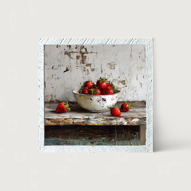 Sideboard Still Life - Rustic Blue Table with Strawberries