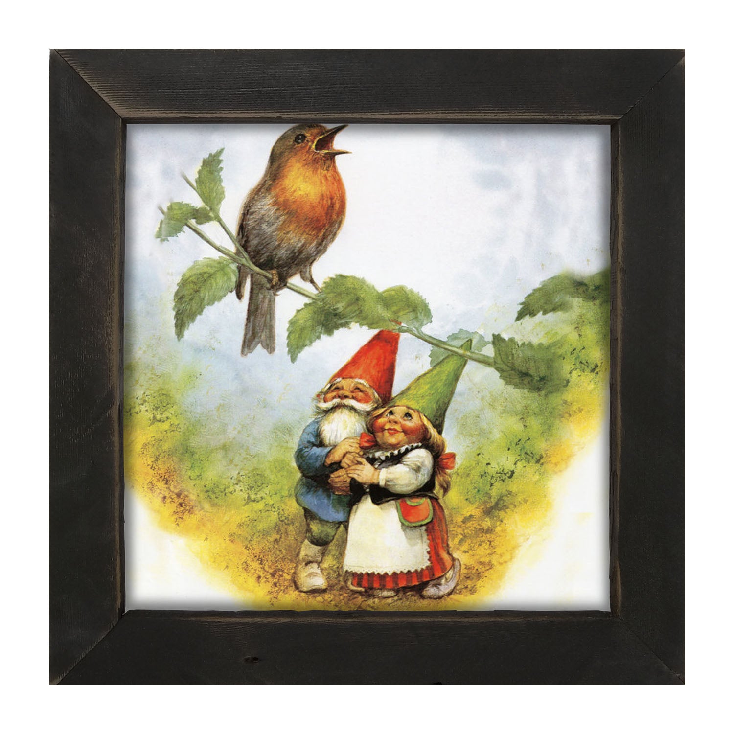 Gnomes Watching Bird - Framed art