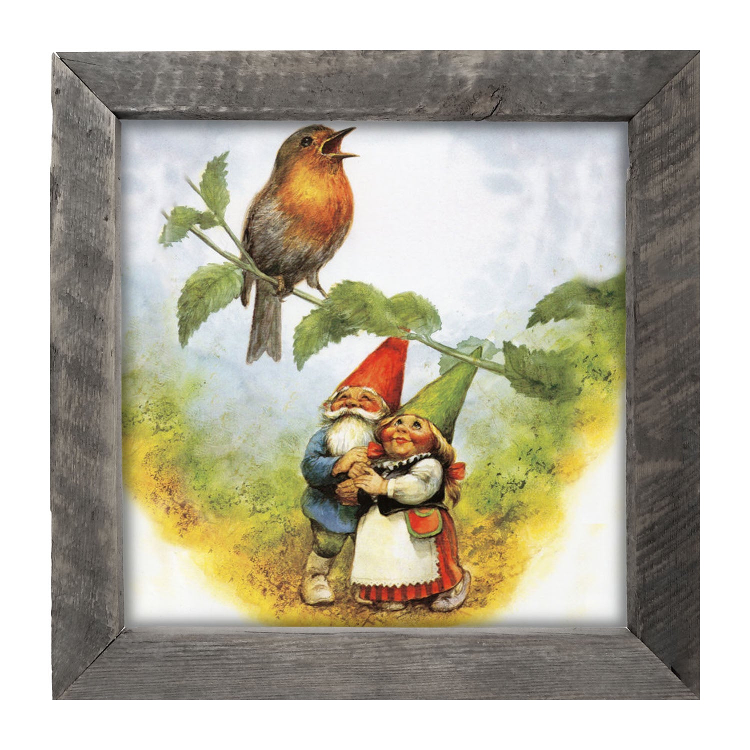 Gnomes Watching Bird - Framed art