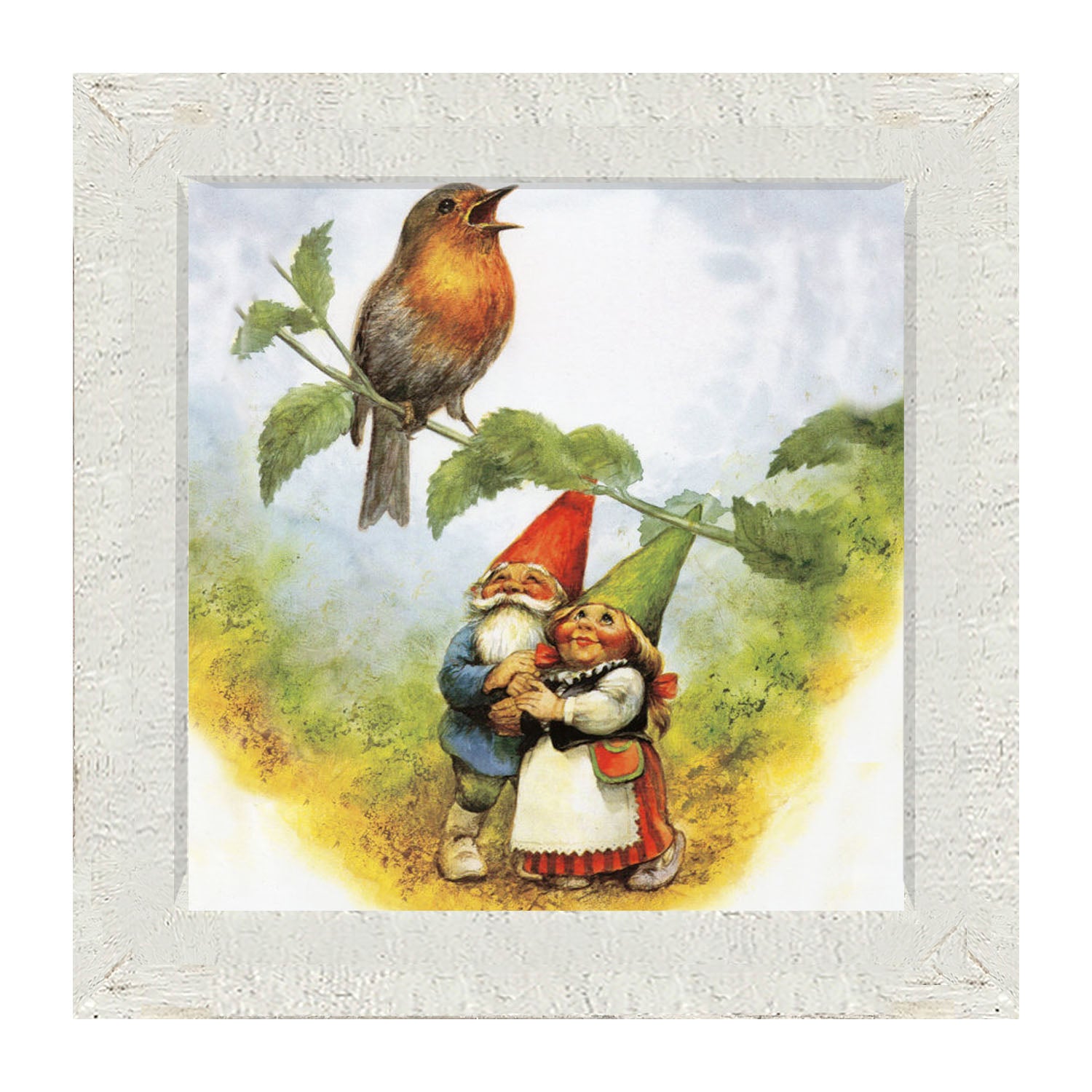Gnomes Watching Bird - Framed art