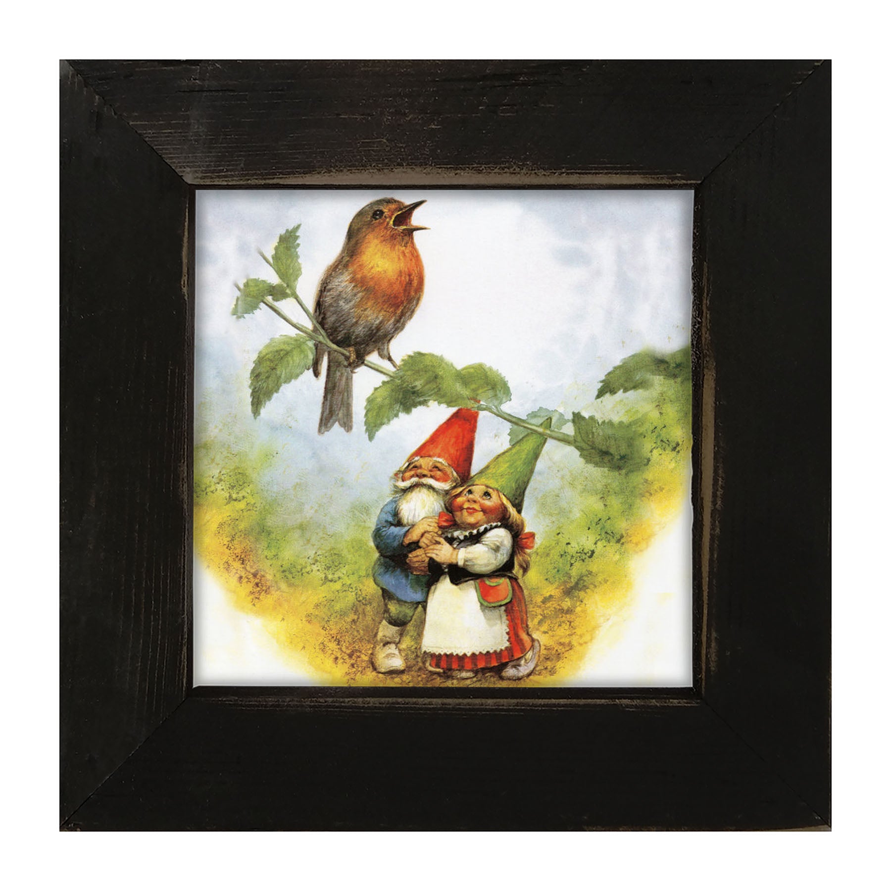 Gnomes Watching Bird - Framed art