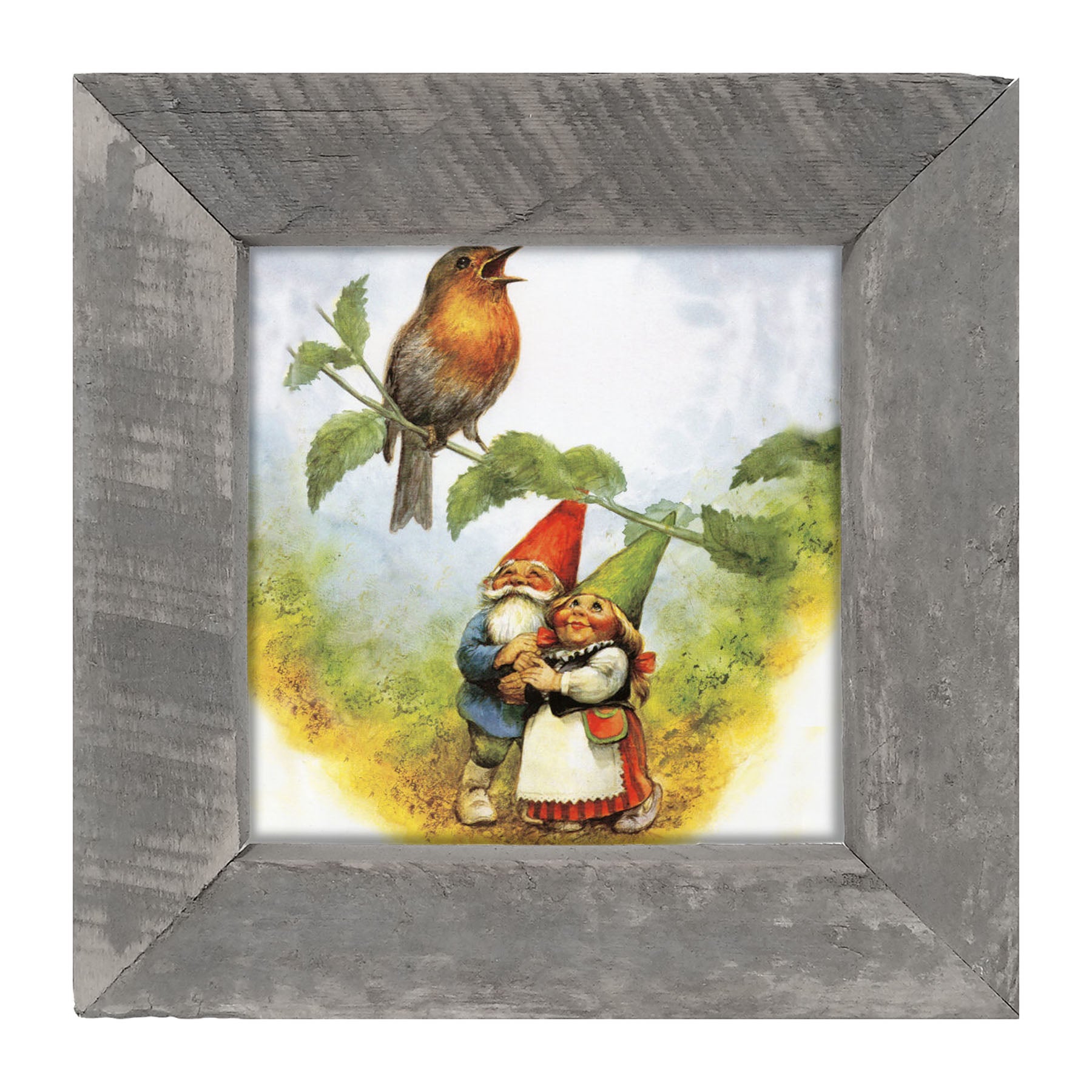 Gnomes Watching Bird - Framed art