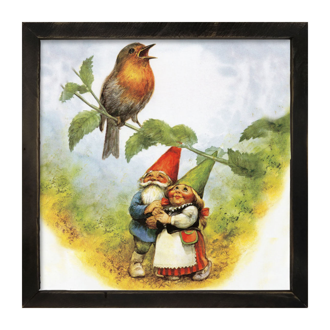 Gnomes Watching Bird - Framed art
