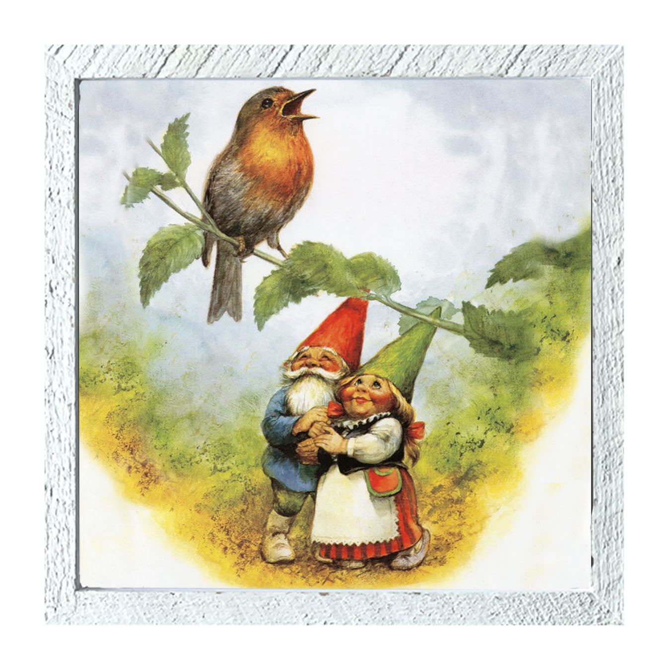 Gnomes Watching Bird - Framed art