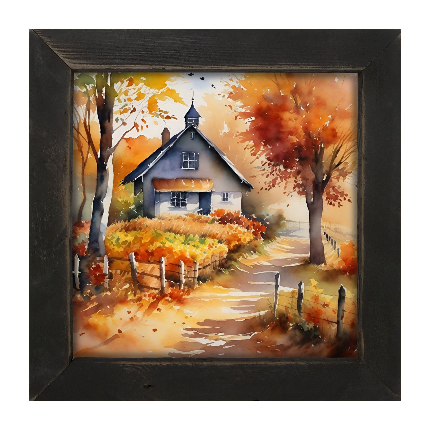 Autumn house on path - Framed art