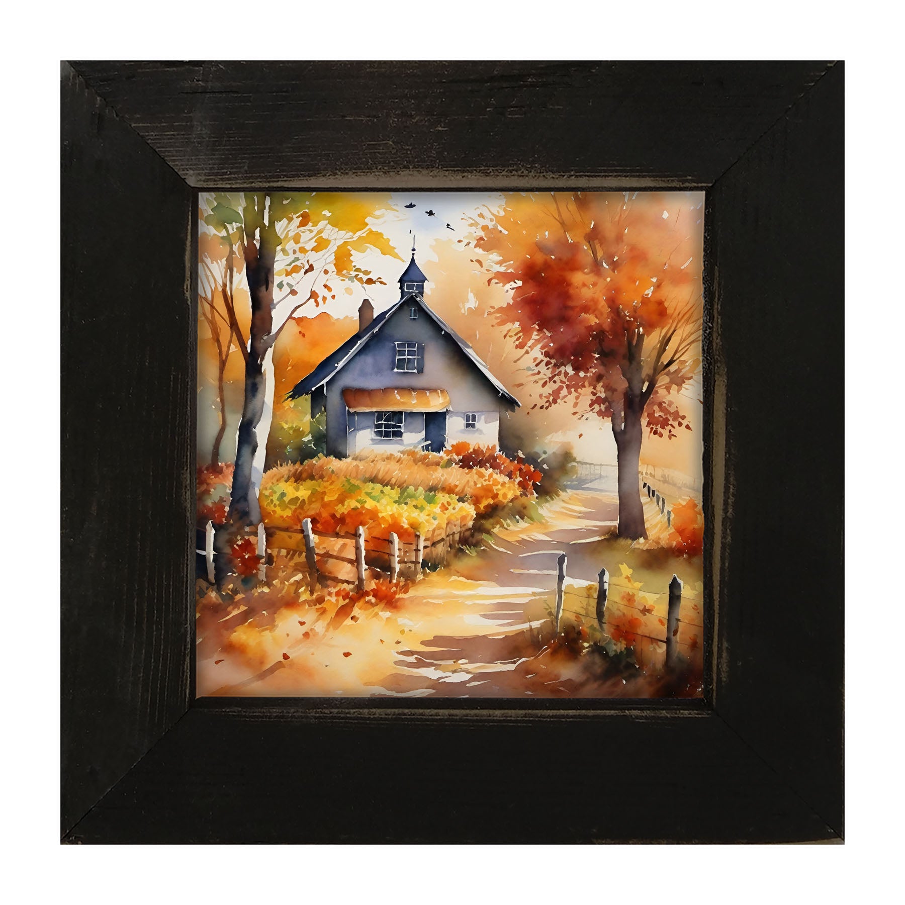 Autumn house on path - Framed art