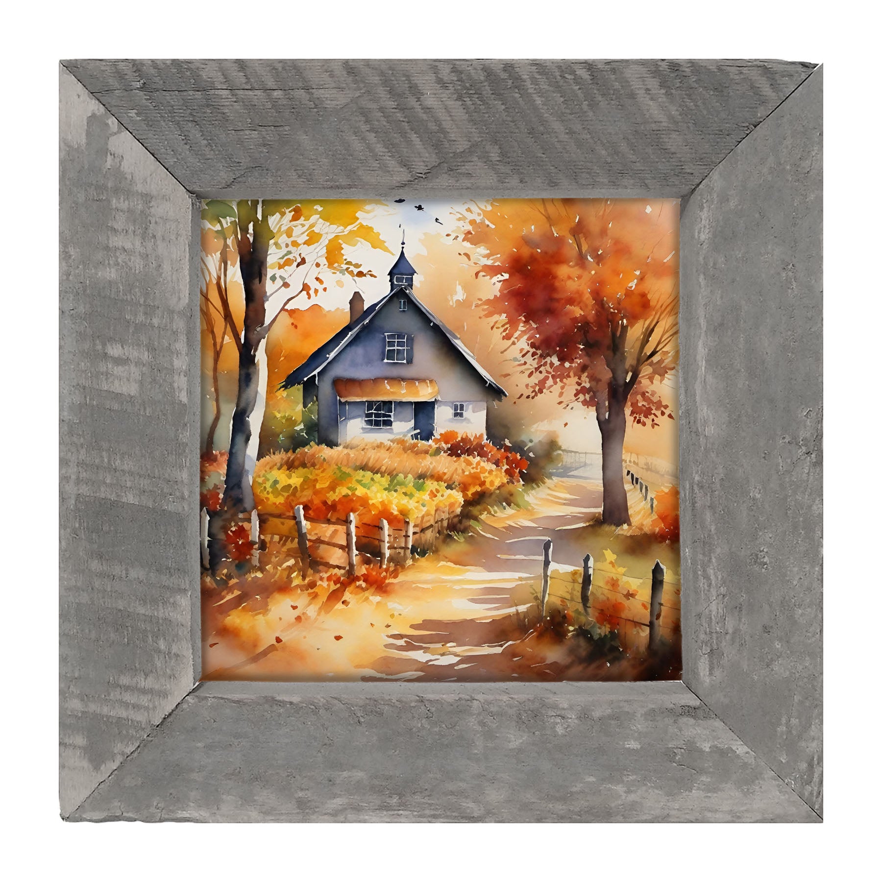 Autumn house on path - Framed art