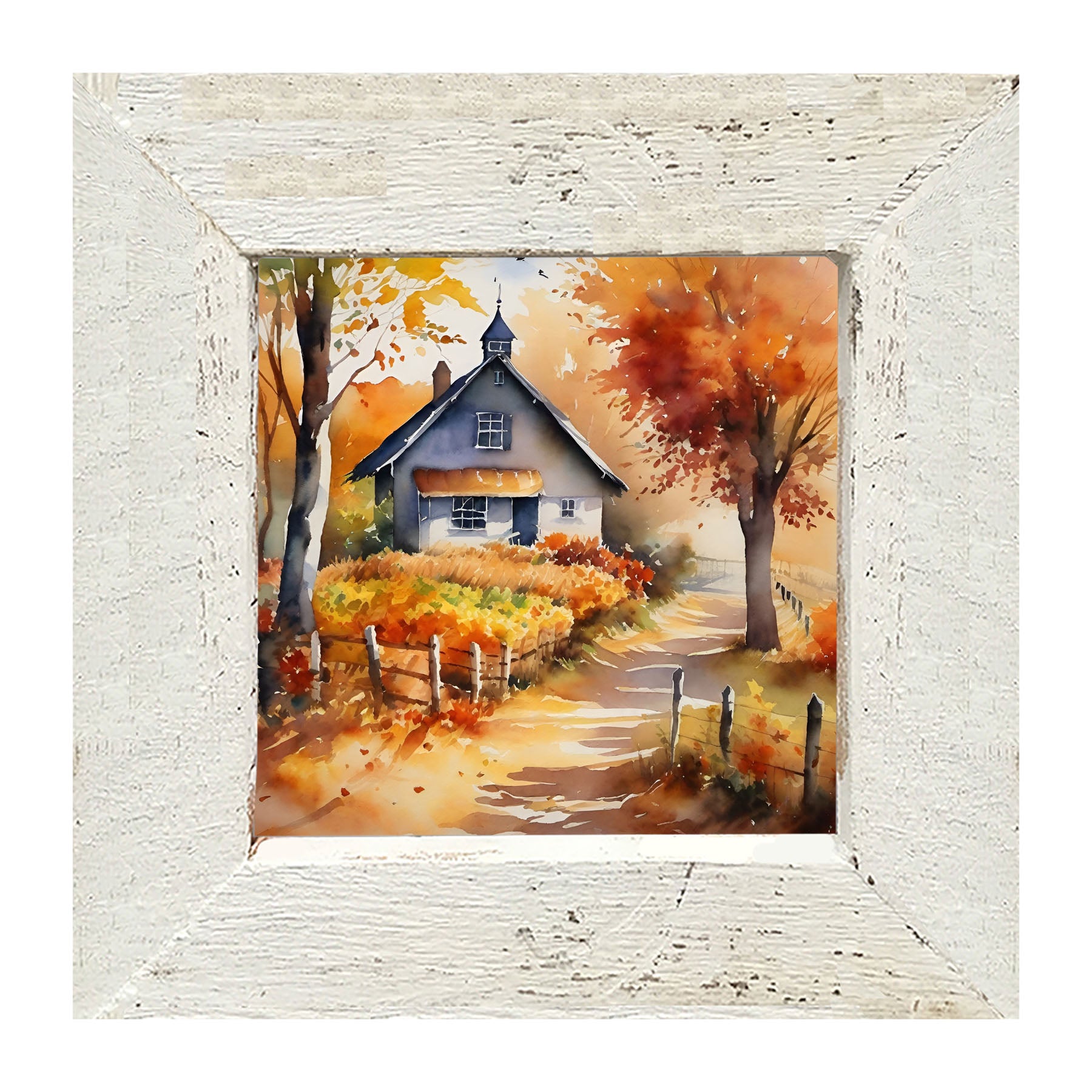 Autumn house on path - Framed art