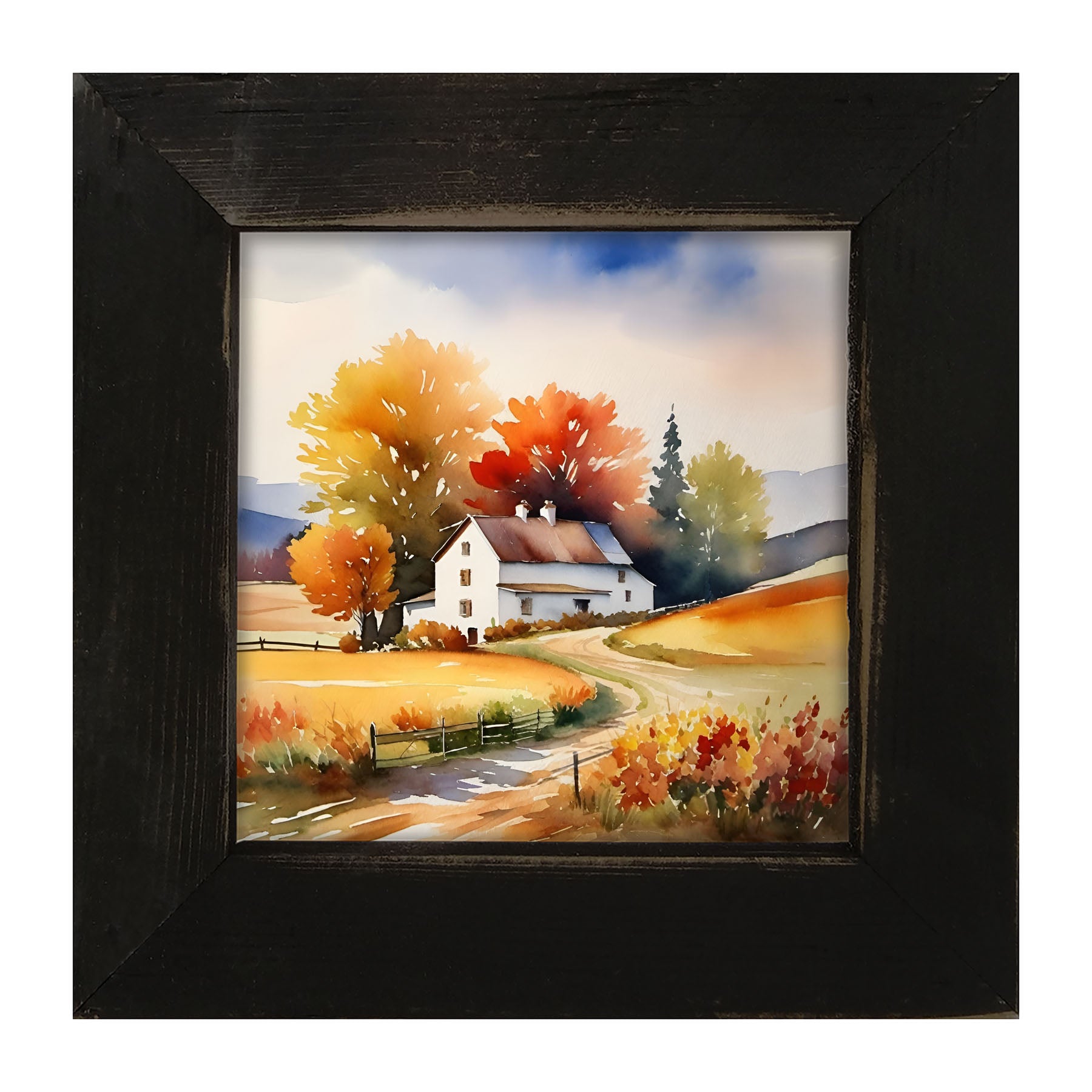 House at end of autumn driveway - Framed art
