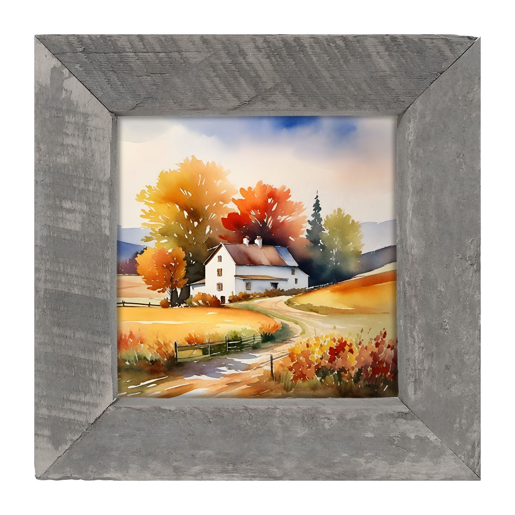 House at end of autumn driveway - Framed art