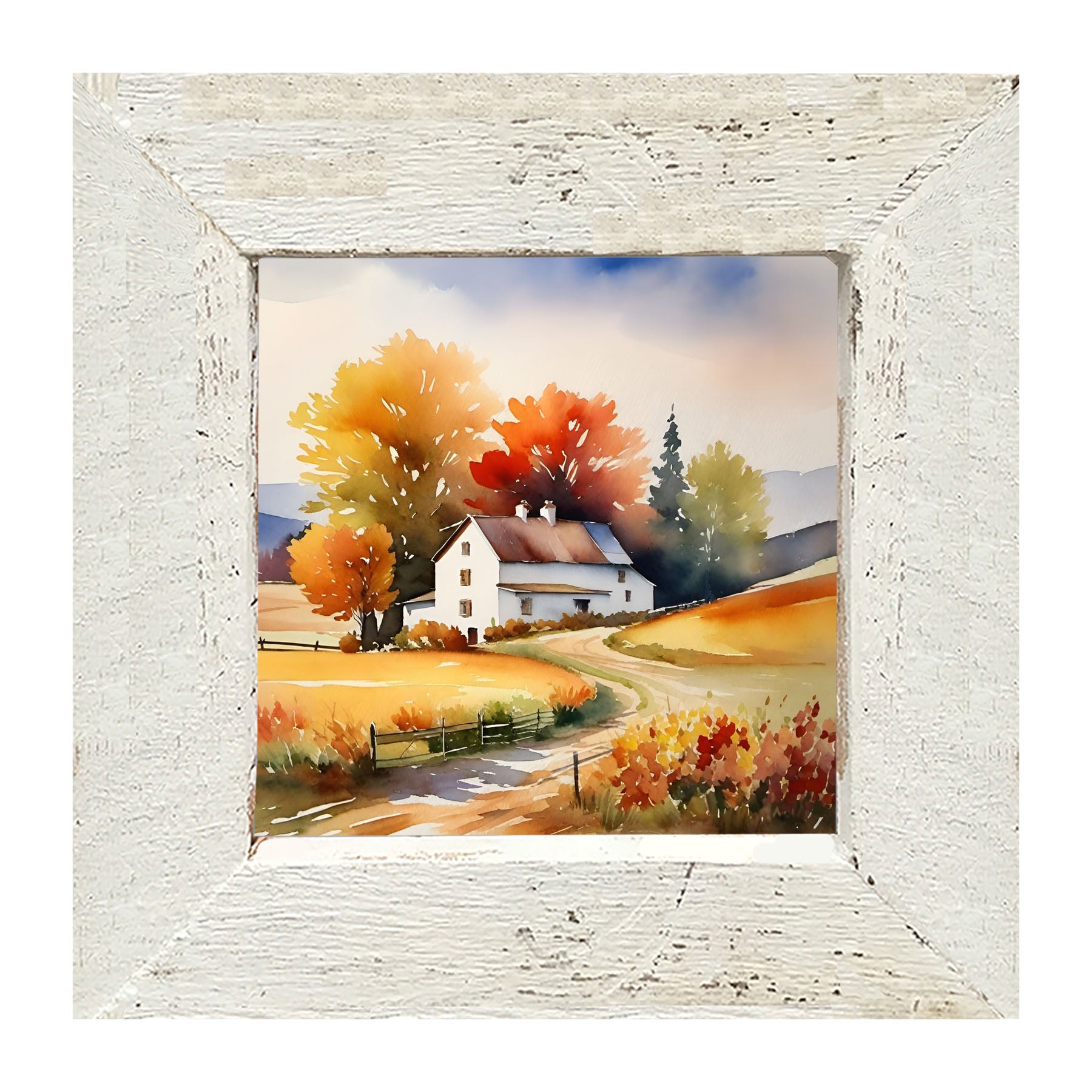House at end of autumn driveway - Framed art