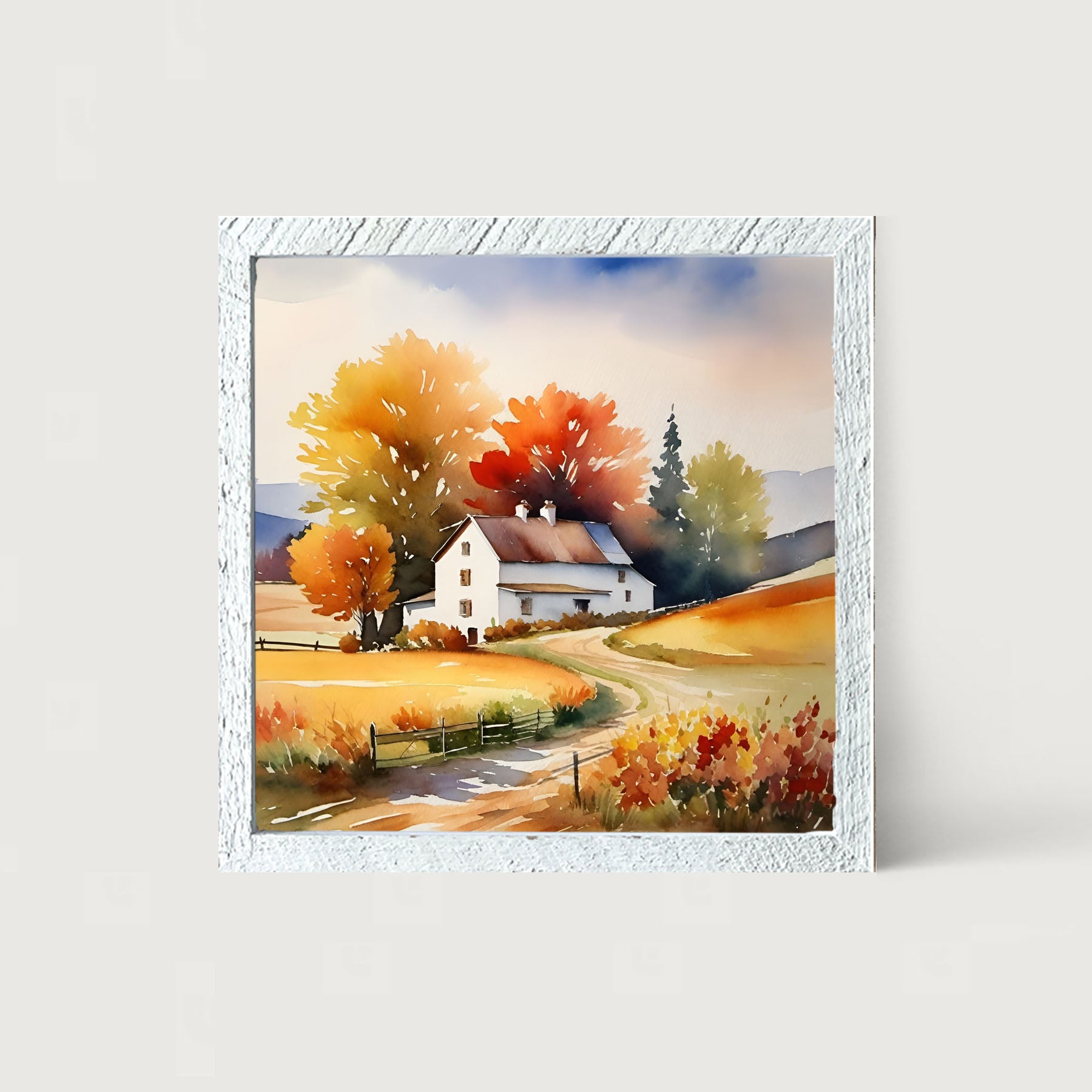 House at end of autumn driveway - Framed art