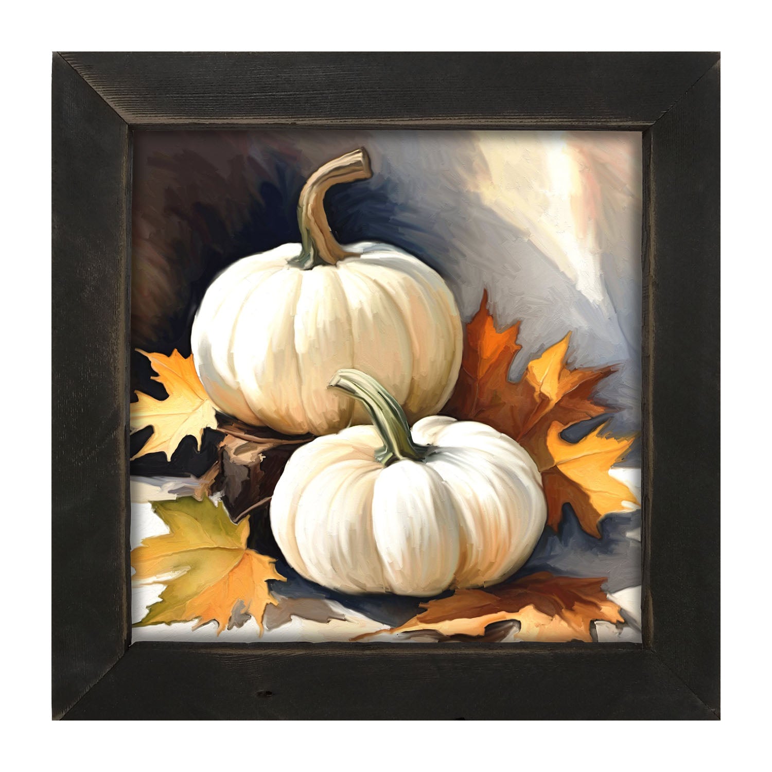 White pumpkins with fall leaves - Framed art