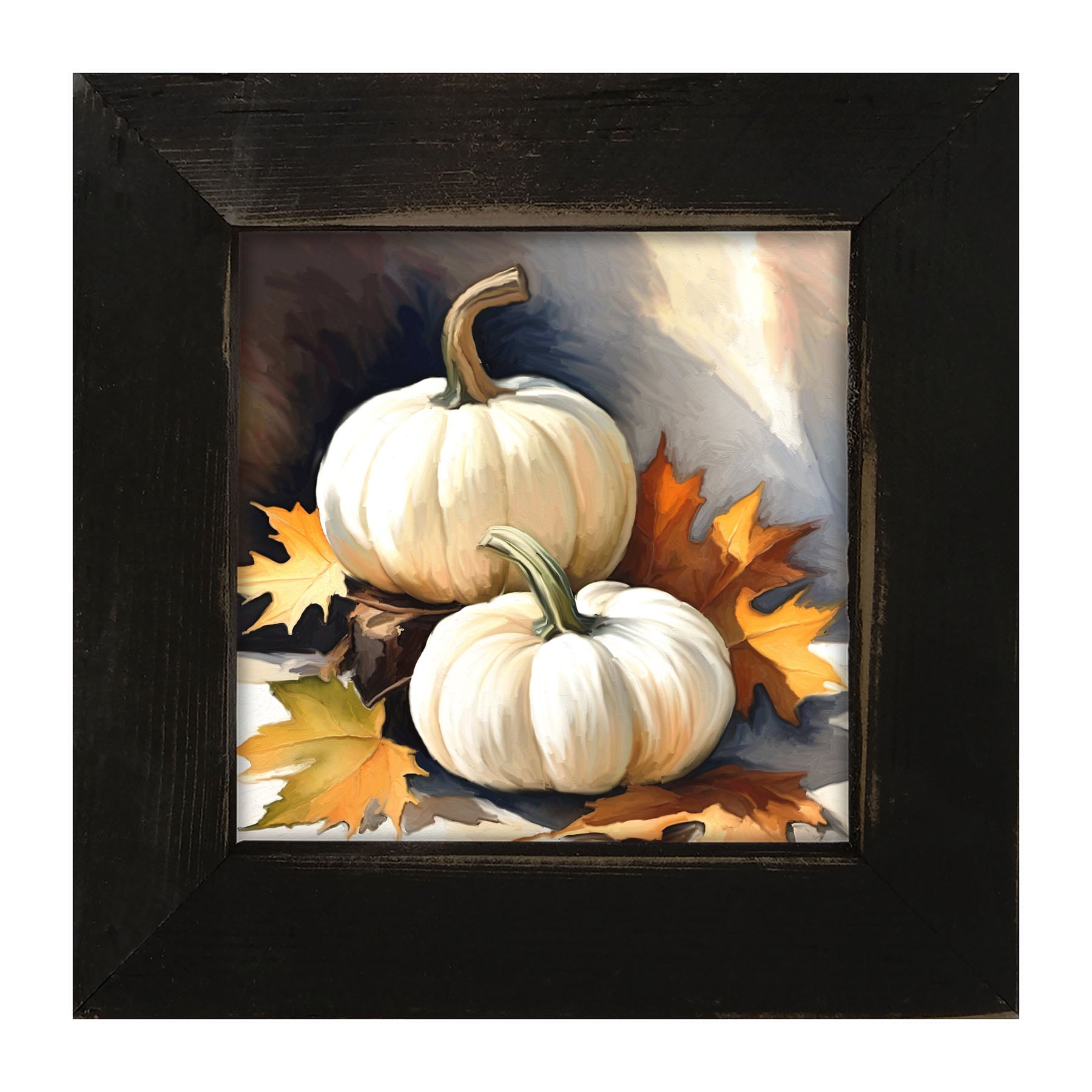 White pumpkins with fall leaves - Framed art