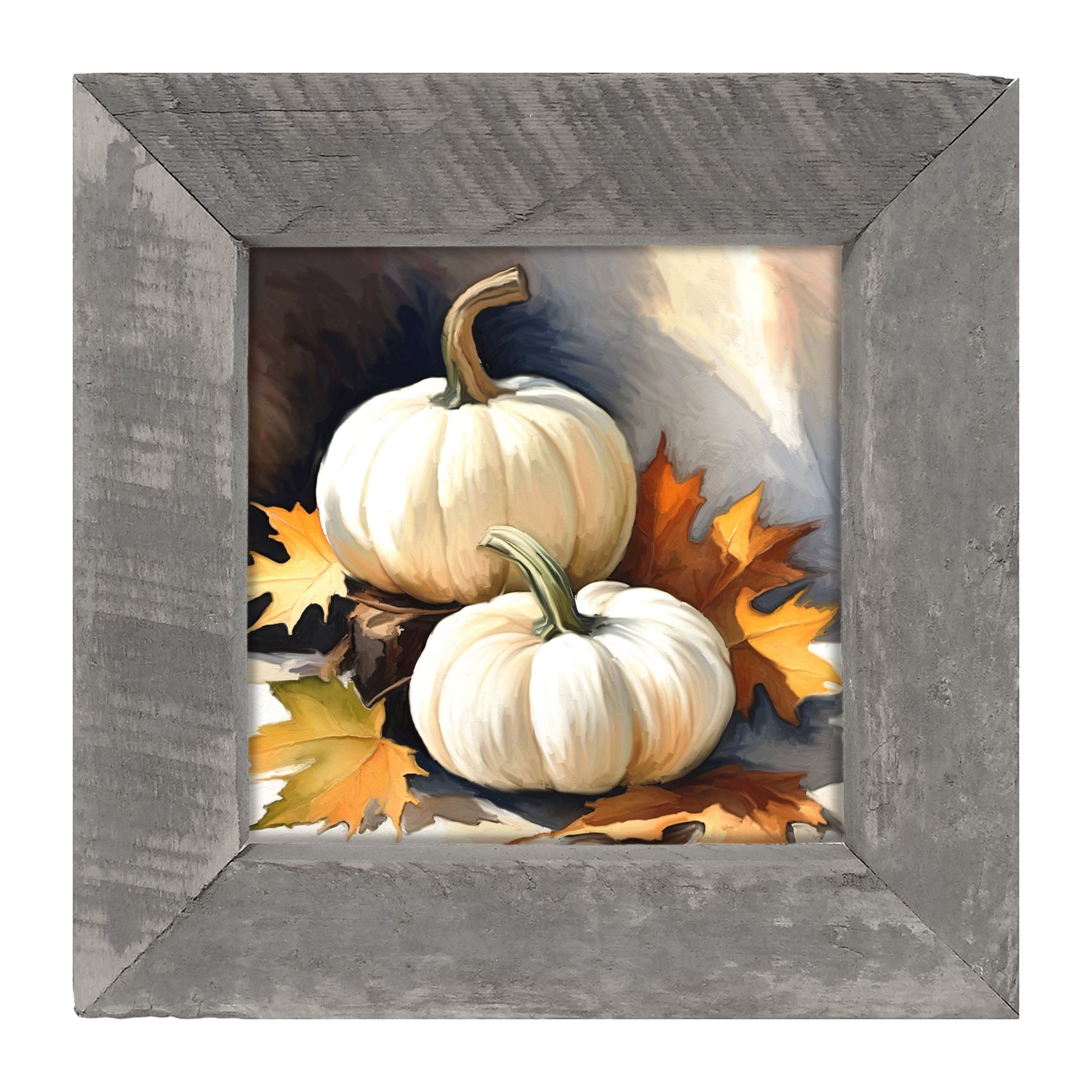 White pumpkins with fall leaves - Framed art