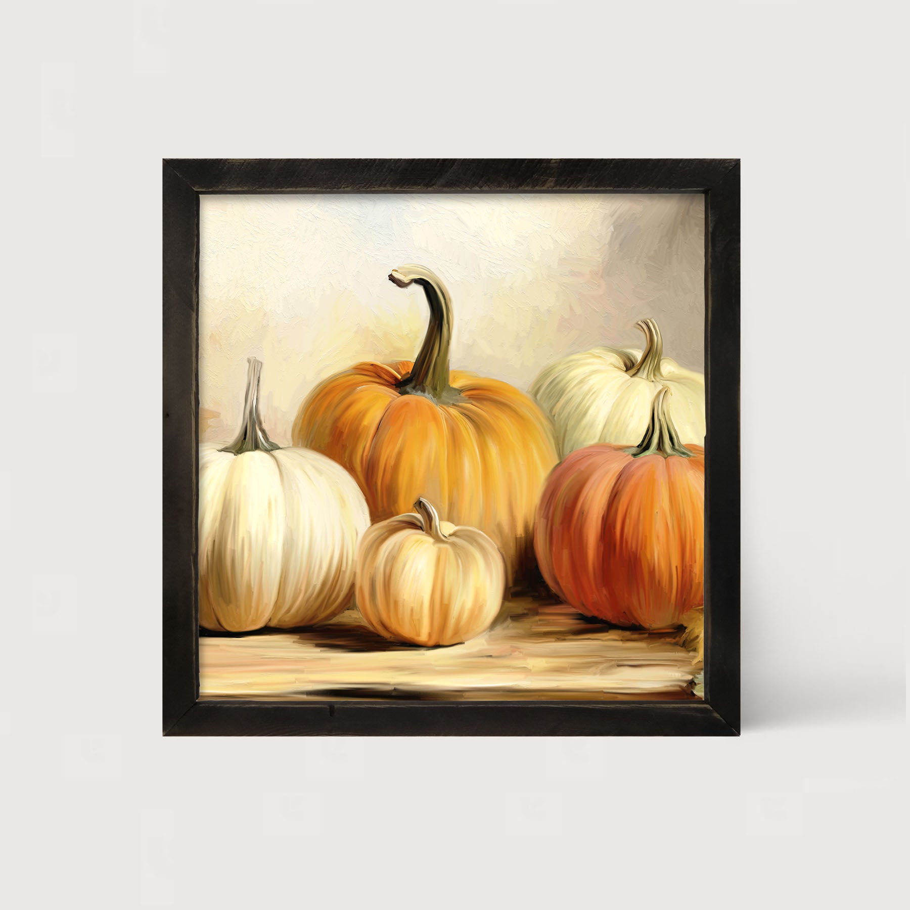 Pumpkins on a table - Framed art
