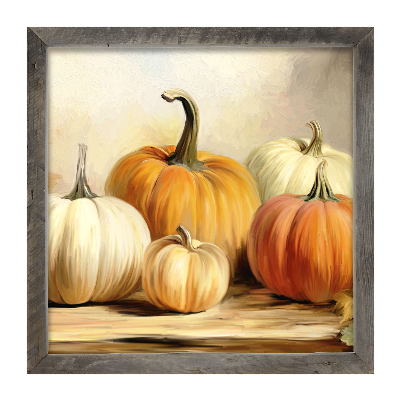 Pumpkins on a table - Framed art