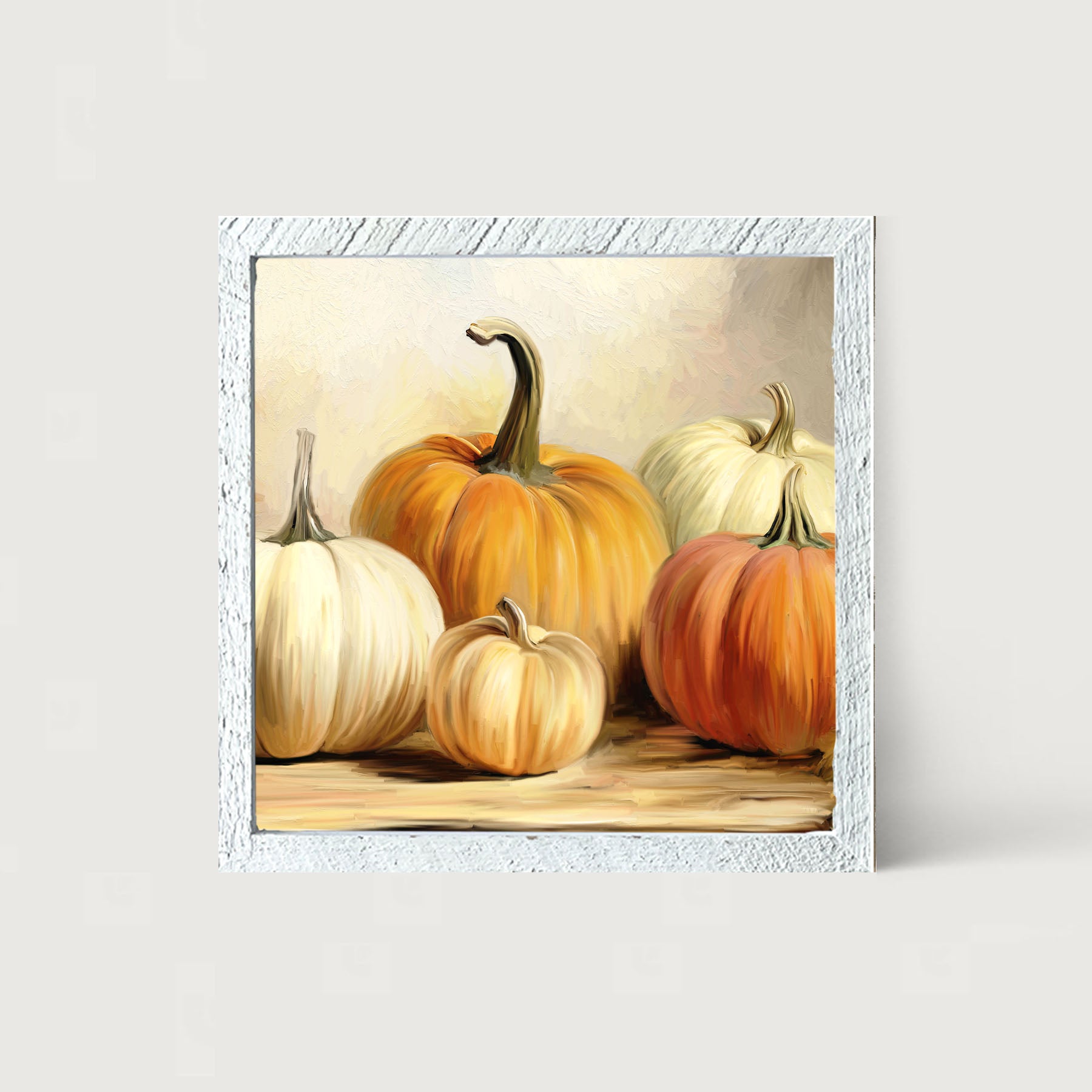 Pumpkins on a table - Framed art