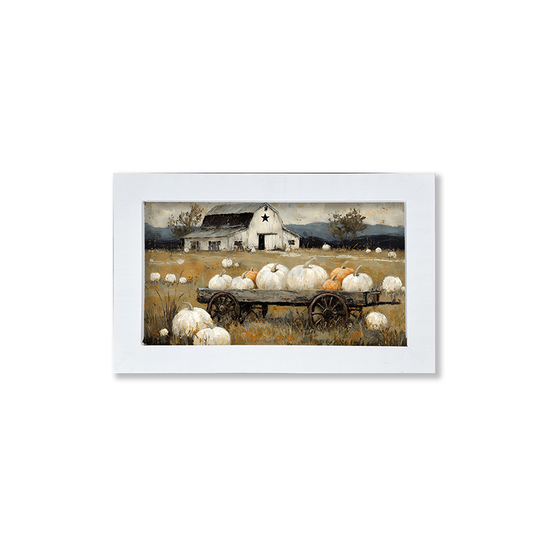 Pumpkin Wagon near Barn - Framed Art