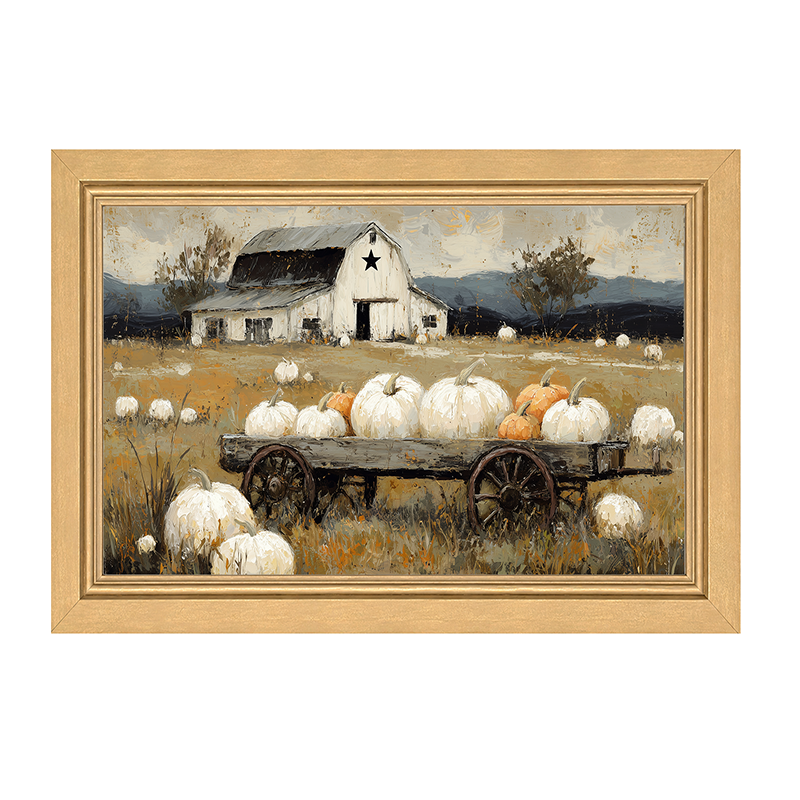 Pumpkin Wagon near Barn - Framed Art