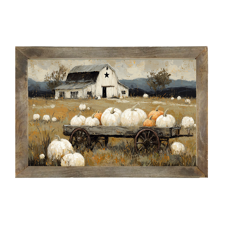 Pumpkin Wagon near Barn - Framed Art