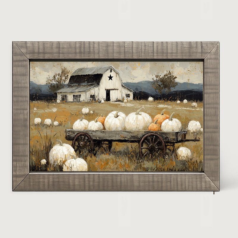 Pumpkin Wagon near Barn - Framed Art