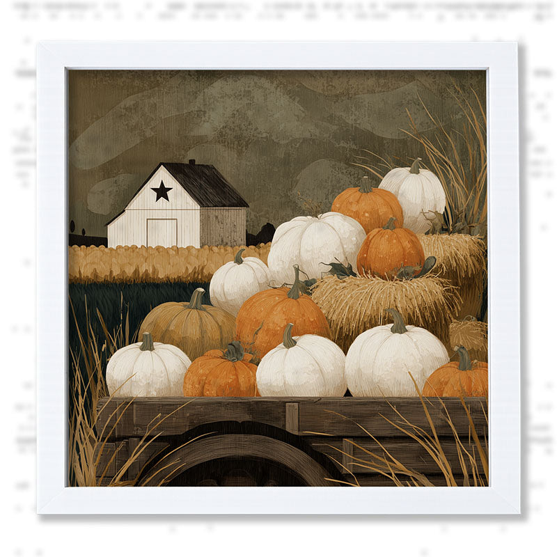 Rustic Wagon with Pumpkins - Framed Art