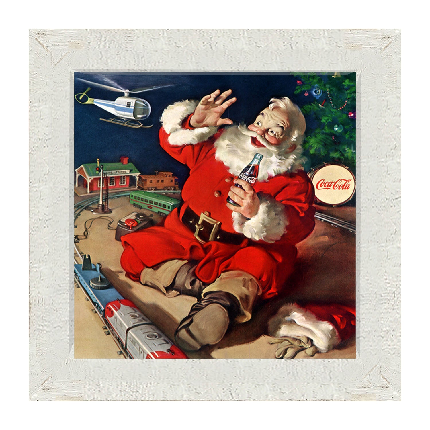 Santa with Train - Framed art