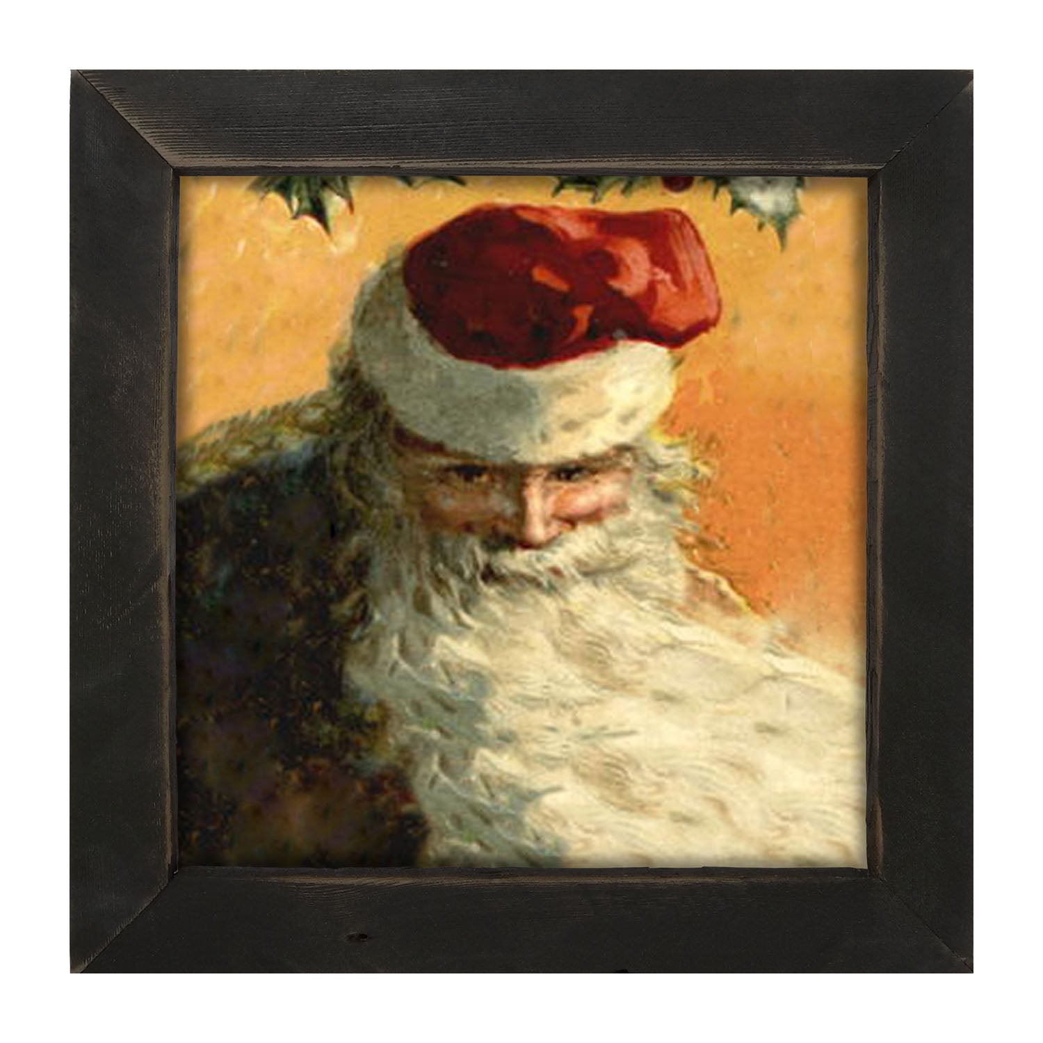 Gold Background Santa with Blowing Beard - Framed art