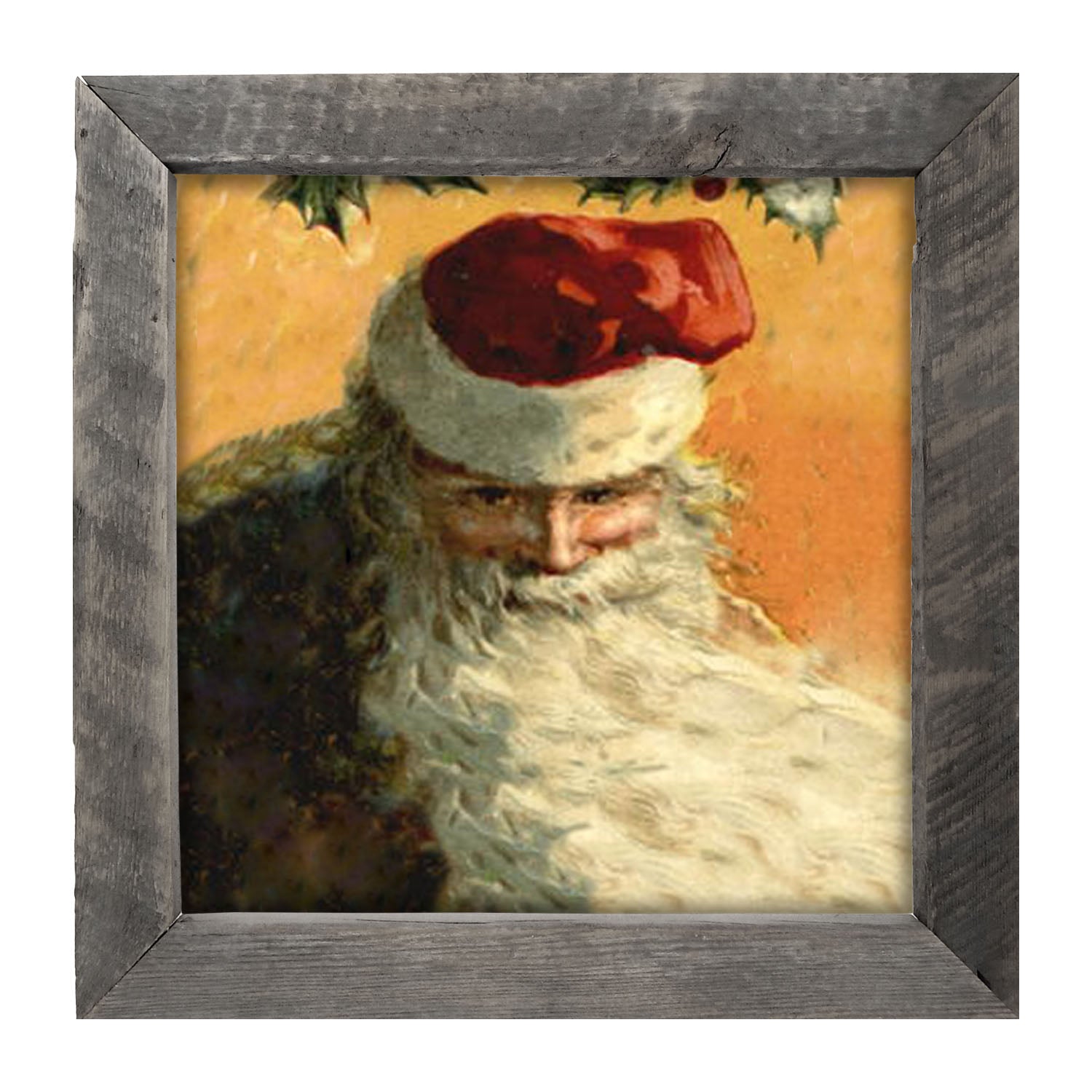 Gold Background Santa with Blowing Beard - Framed art