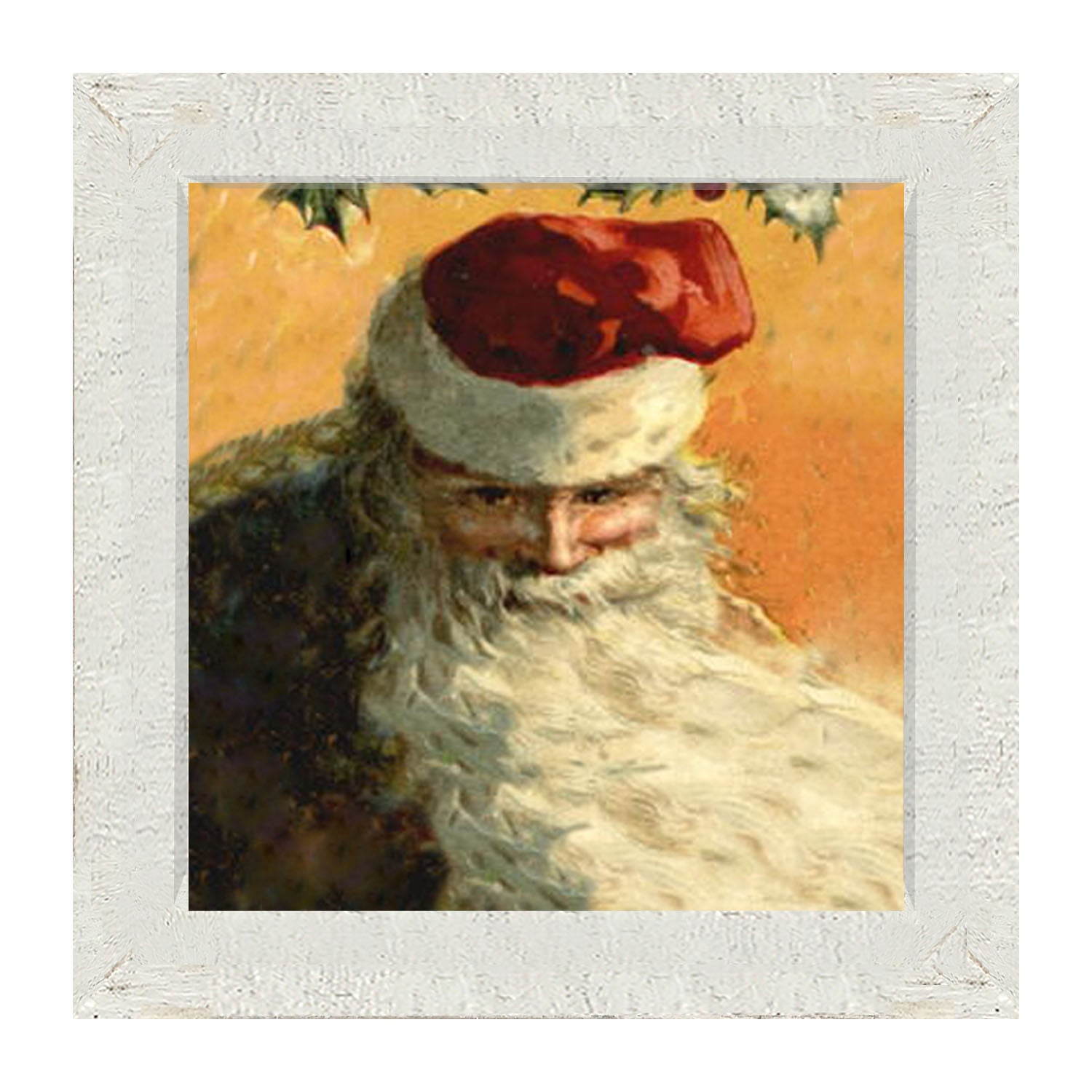 Gold Background Santa with Blowing Beard - Framed art